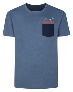 Bigdude Palm Pocket Crew Neck T-Shirt Denim Marl Navy